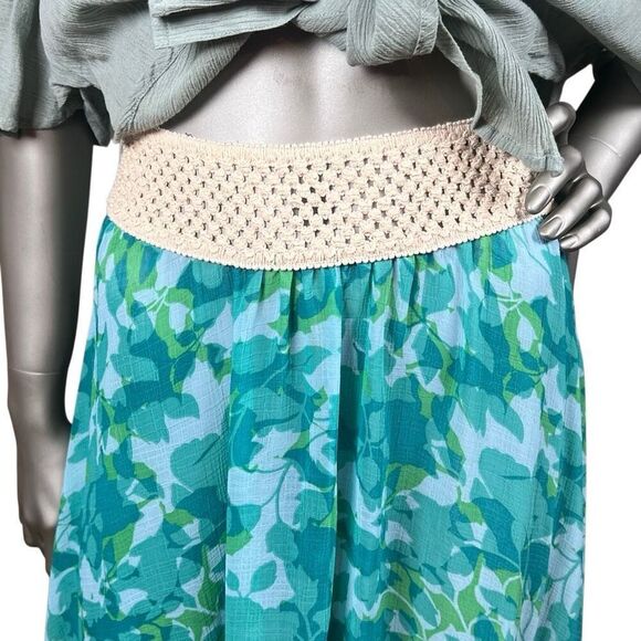 Ramy Brook Floral Printed Riviera Skirt Turquoise XS S Handkerchief Hem Tassel T - Picture 3 of 15